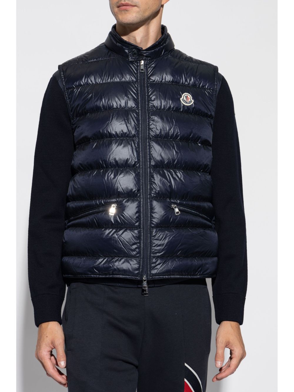 MONCLER Gilet trapuntato blu con logo