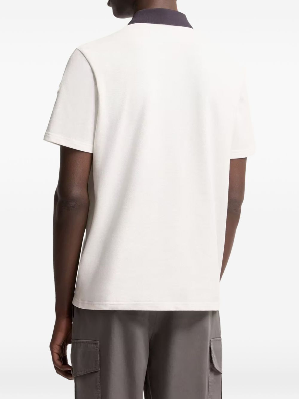 MONCLER Polo in cotone bianca con colletto a contrasto
