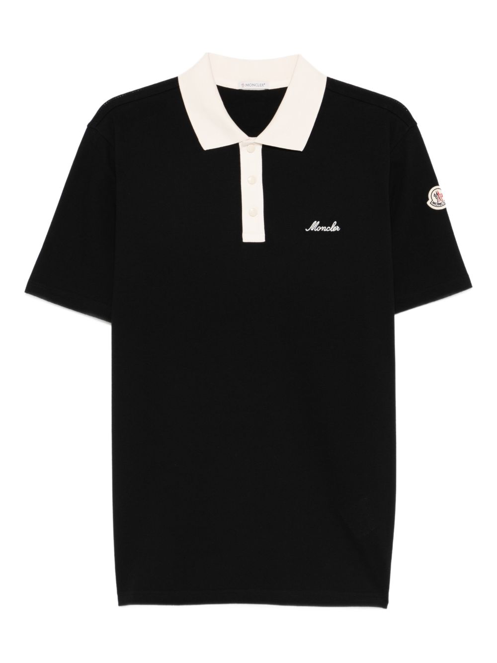 MONCLER Polo in cotone nero con colletto a contrasto