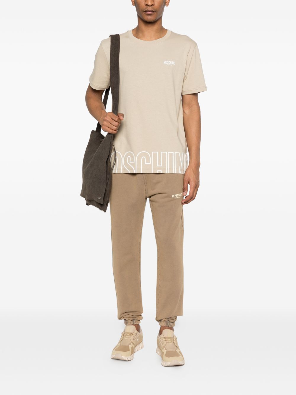 MOSCHINO UNDERWEAR T-shirt beige con logo e design grafico