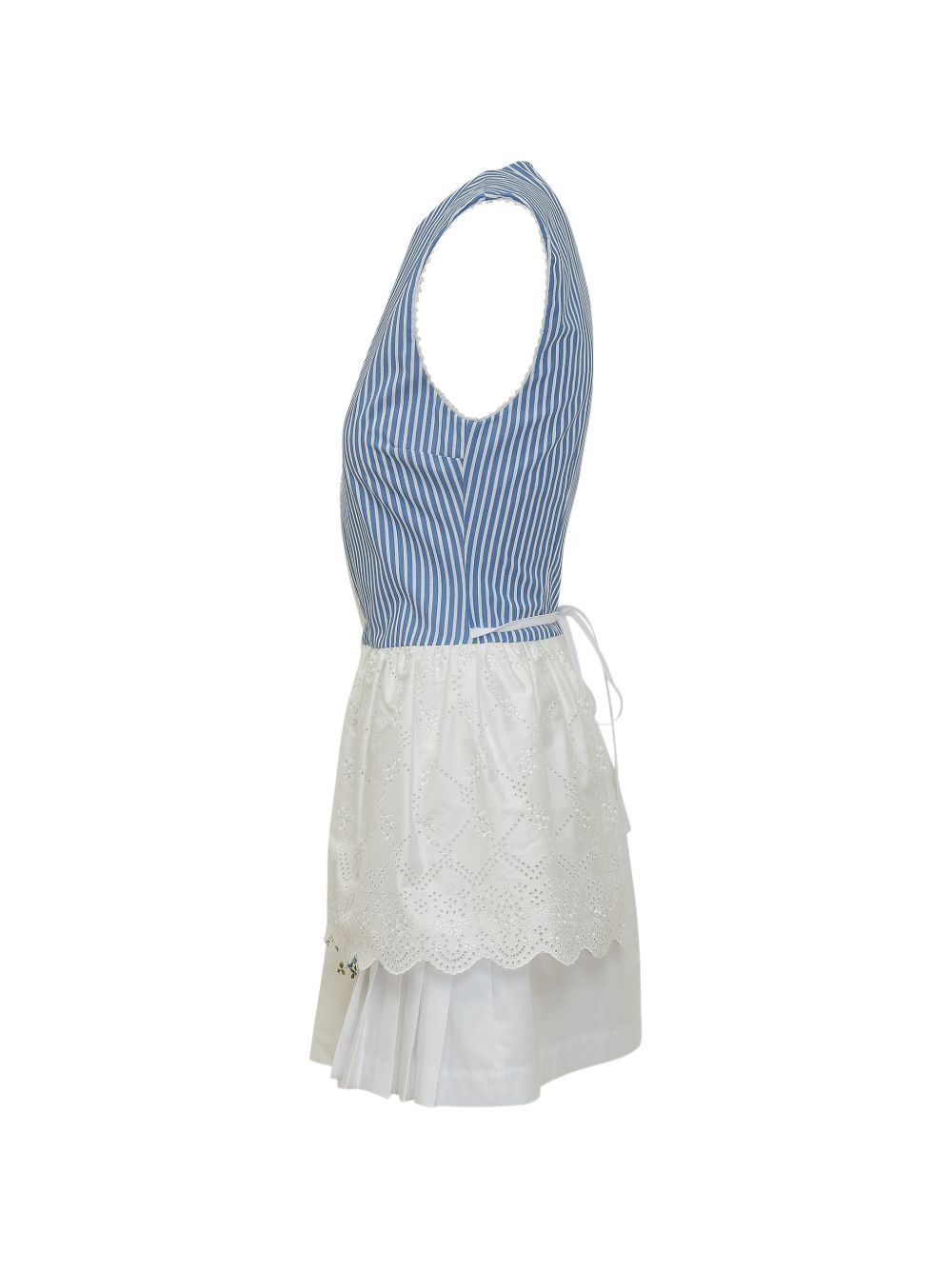MSGM Mini dress con corpetto a righe e stampa floreale in cotone bianco e blu
