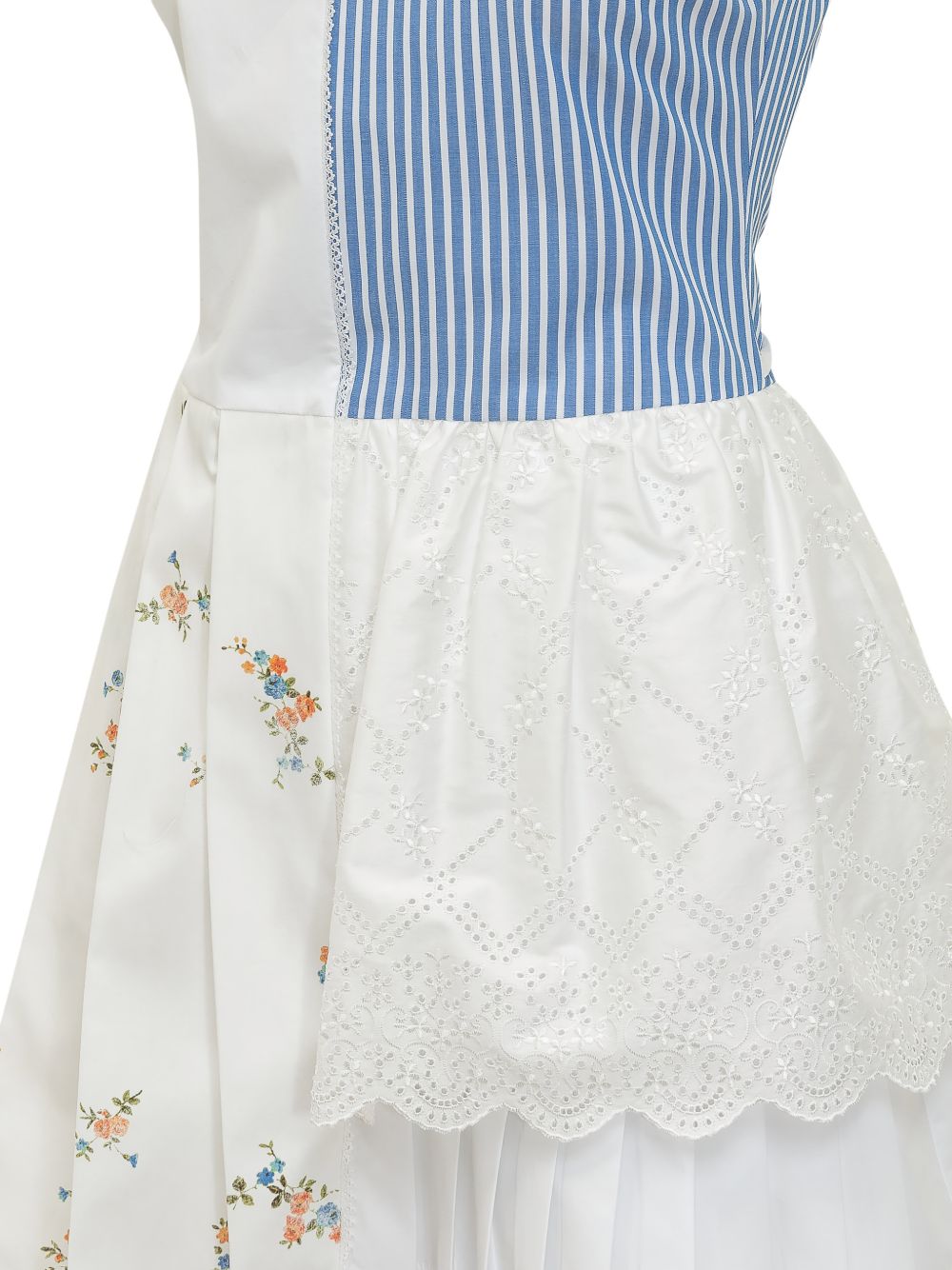 MSGM Mini dress con corpetto a righe e stampa floreale in cotone bianco e blu