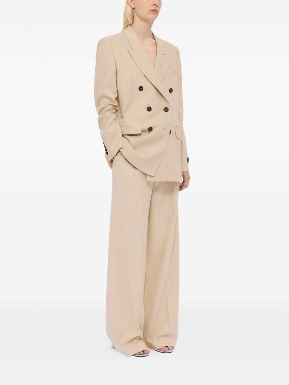 MSGM Blazer doppiopetto in beige con revers a lancia