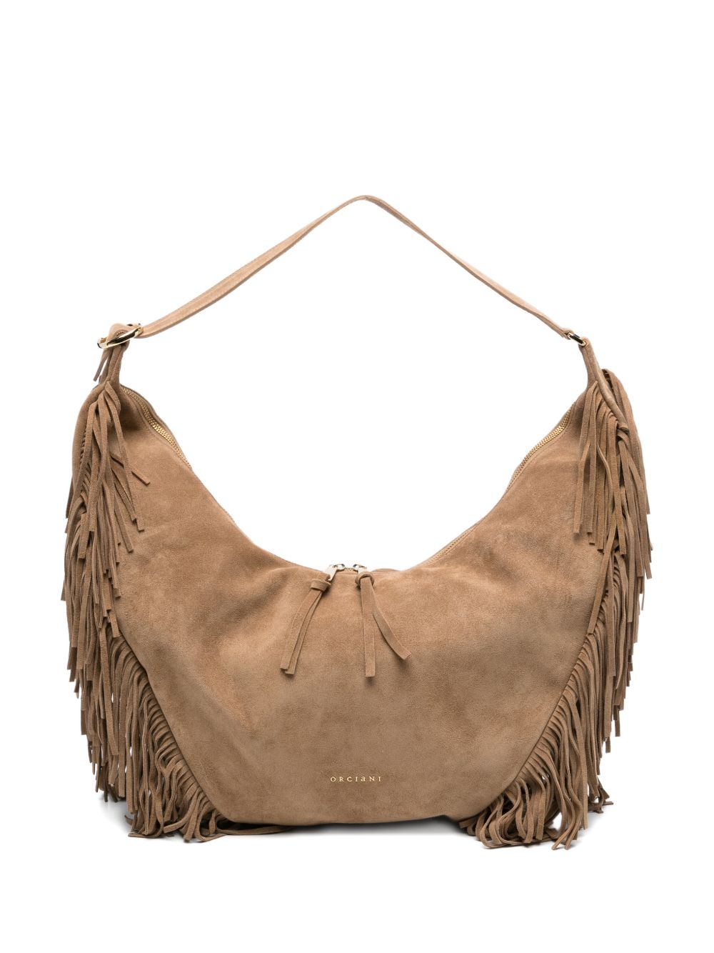 ORCIANI Borsa a semiluna Isola Peach Fringe con frange