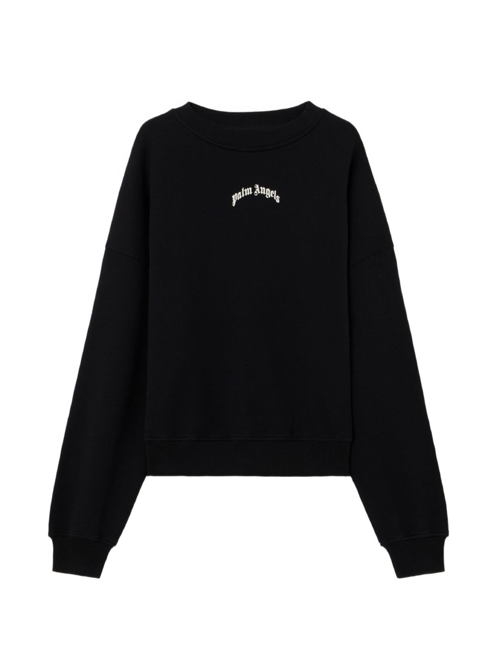 PALM ANGELS Felpa in cotone nero girocollo con logo bianco