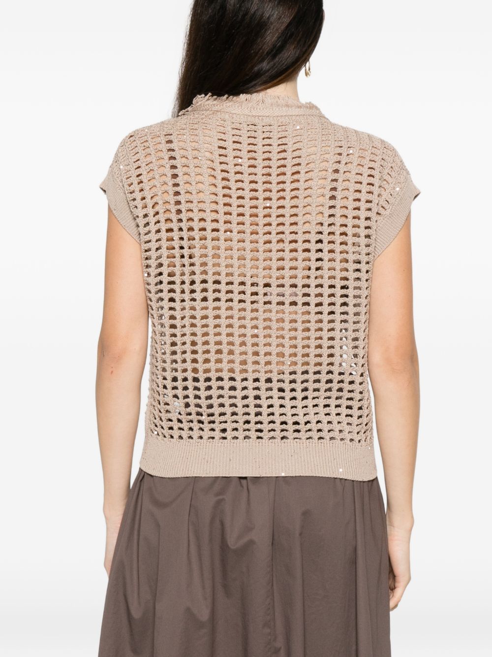 PESERICO Maglia beige senza maniche effetto crochet