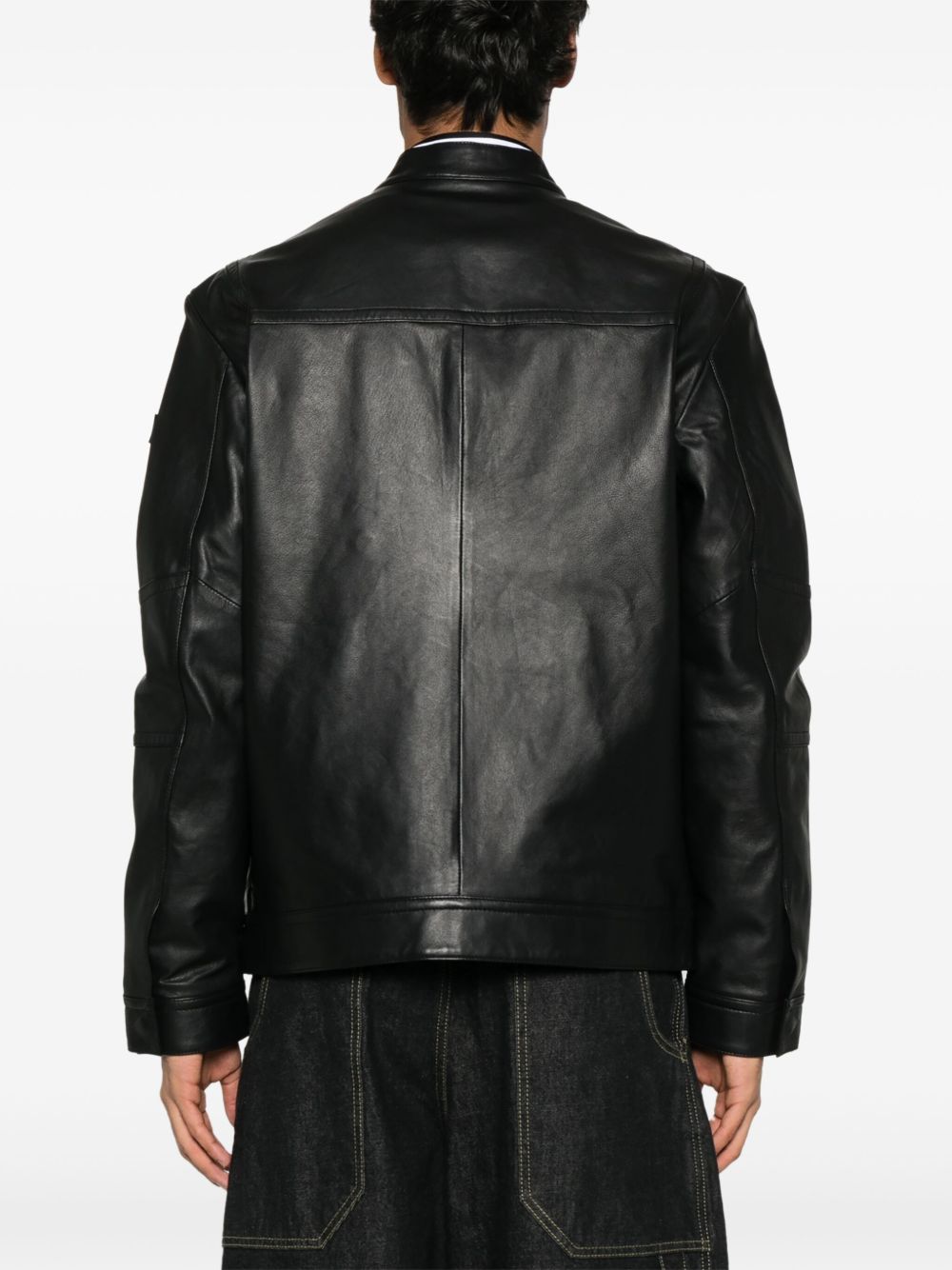 PEUTEREY Giacca Saugaro in pelle nera con zip