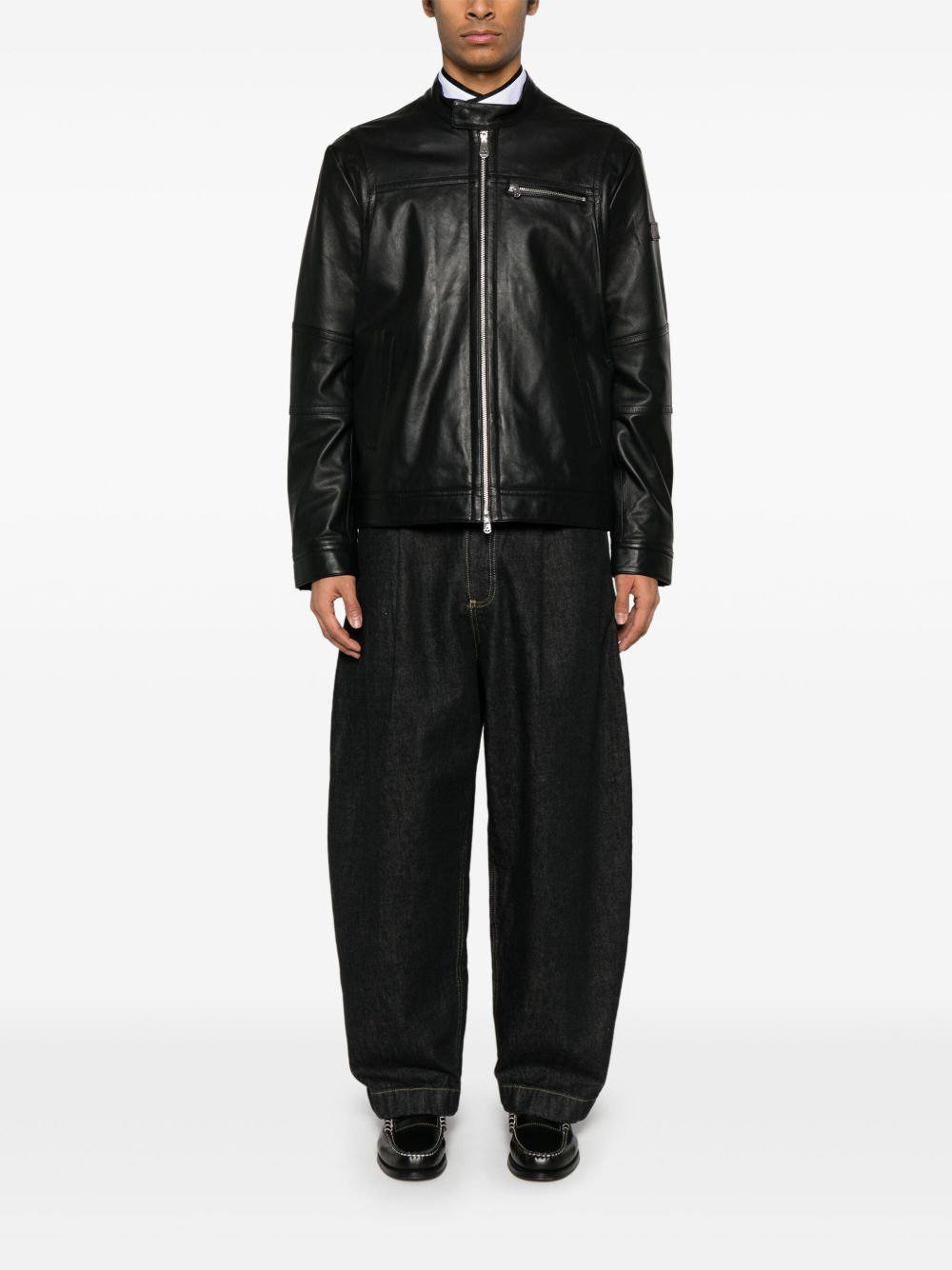 PEUTEREY Giacca Saugaro in pelle nera con zip