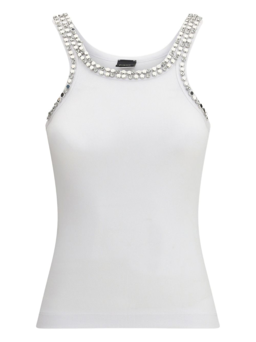 PINKO Top bianco a costine impreziosito da borchie