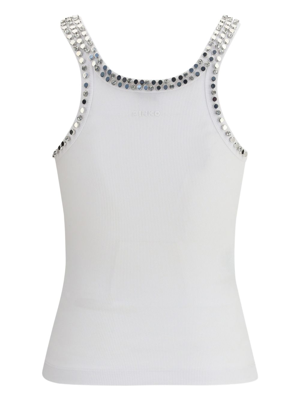 PINKO Top bianco a costine impreziosito da borchie