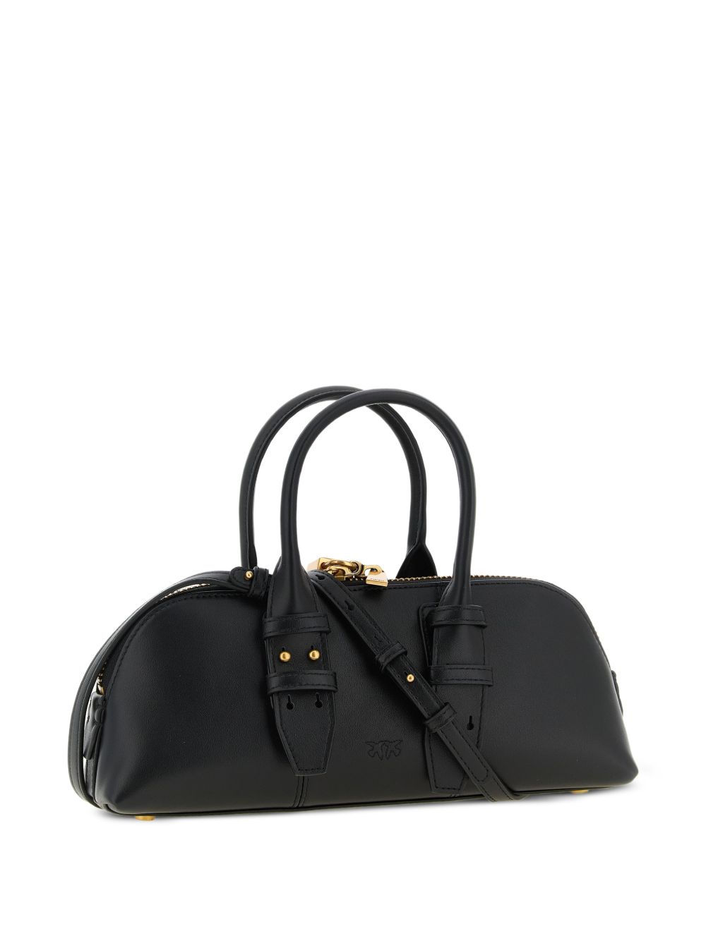 PINKO Borsa a mano in pelle nera con fibbie dorate