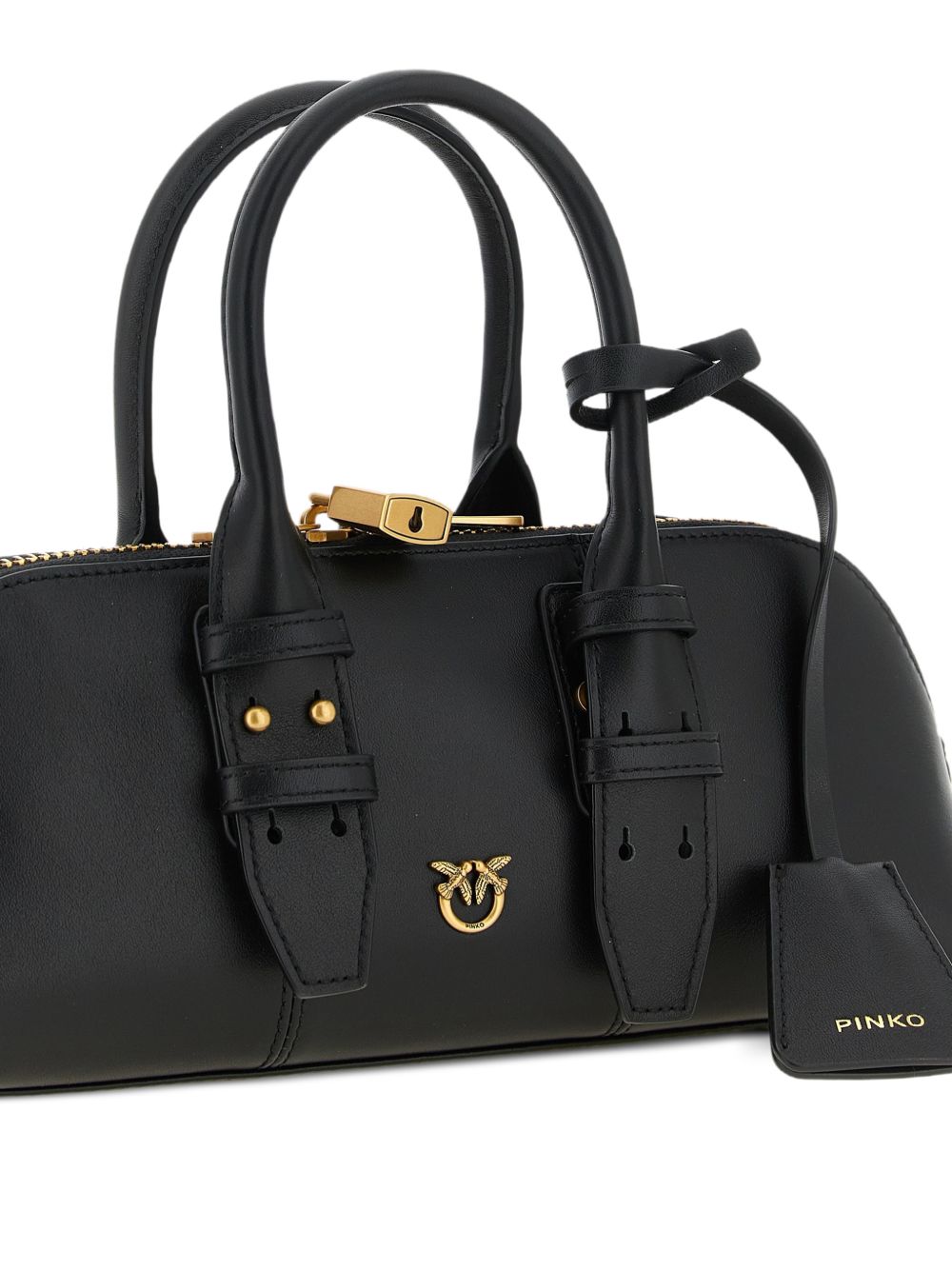 PINKO Borsa a mano in pelle nera con fibbie dorate