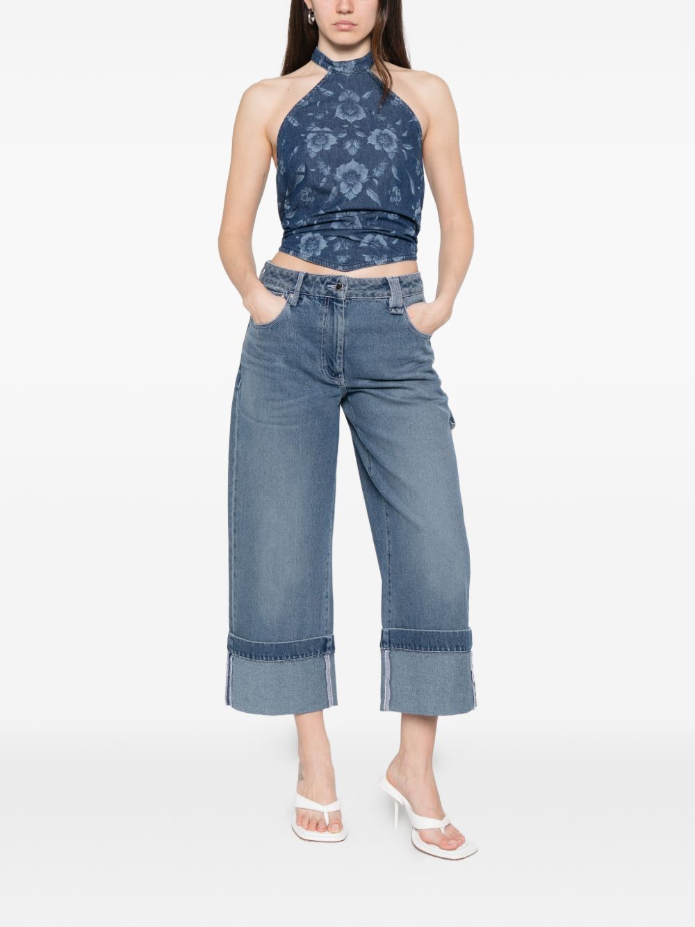 PINKO Top Urlo in denim con scollo halter