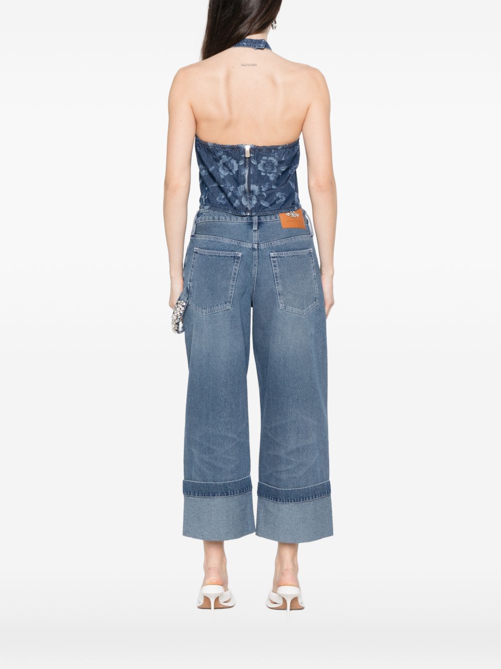 PINKO Top Urlo in denim con scollo halter