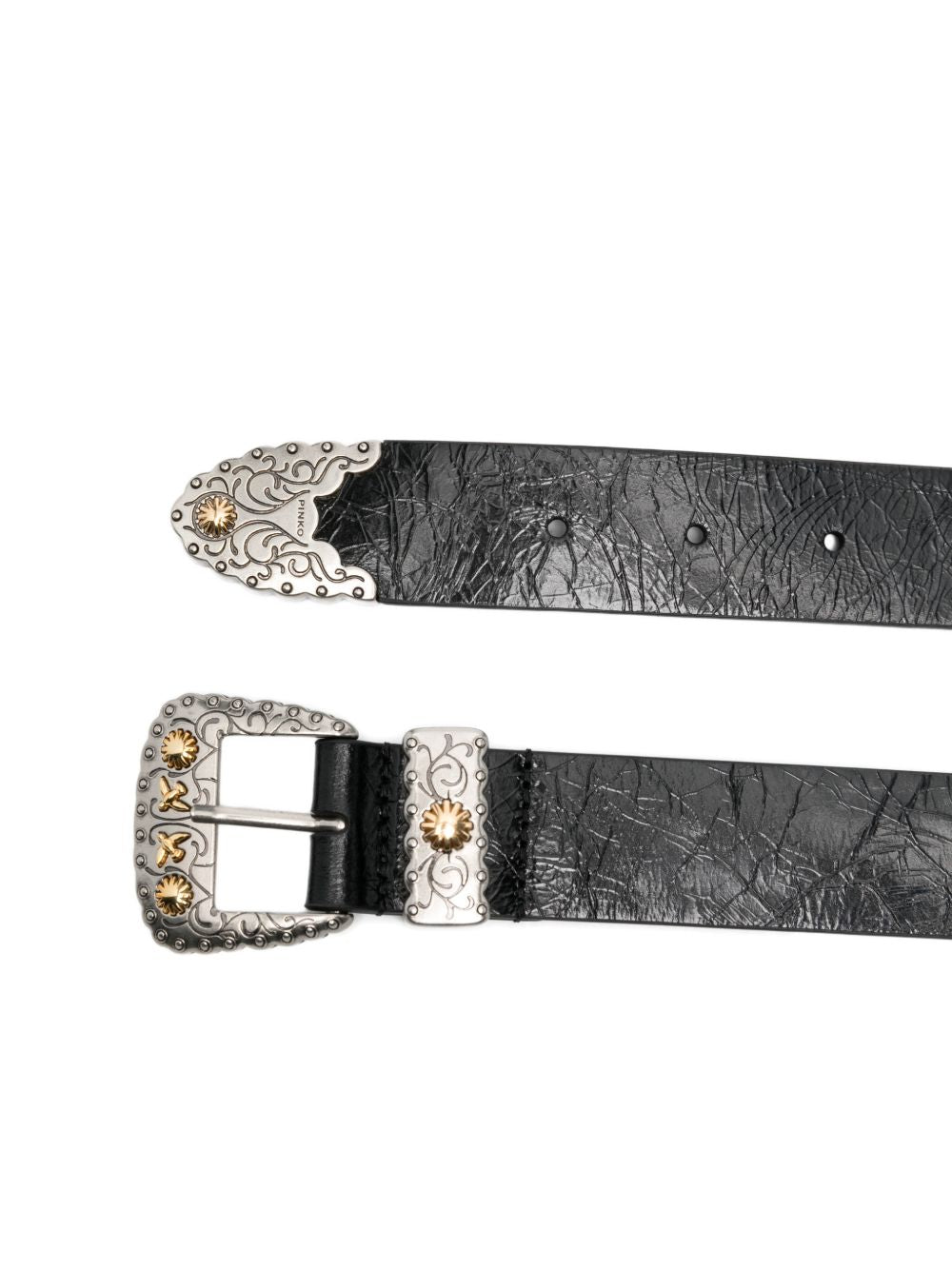 PINKO Cintura Trittico in pelle nera