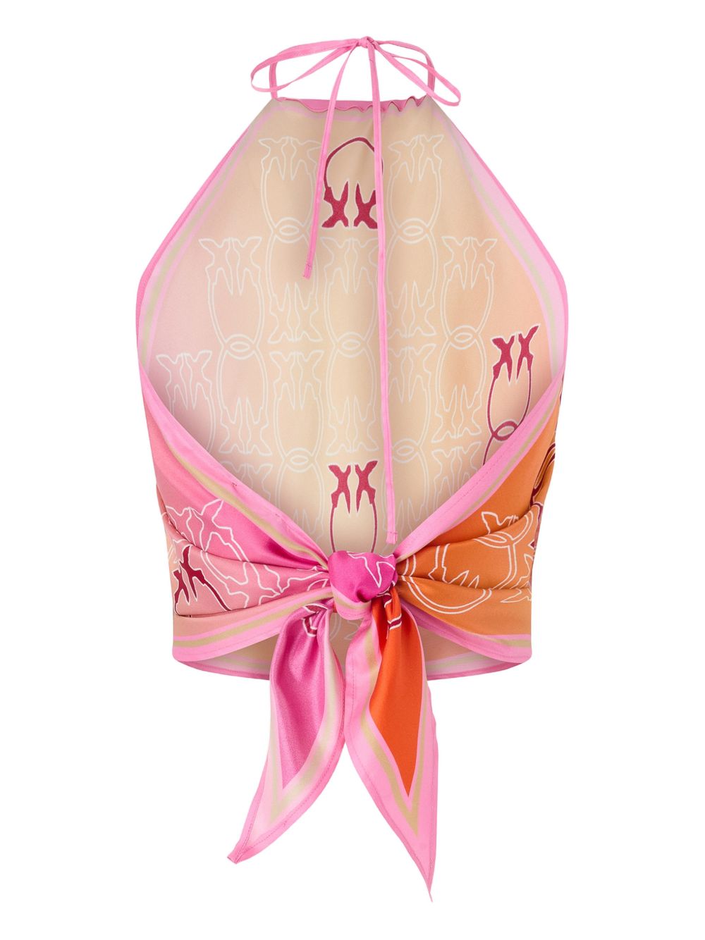PINKO Top foulard rosa e arancione con logo