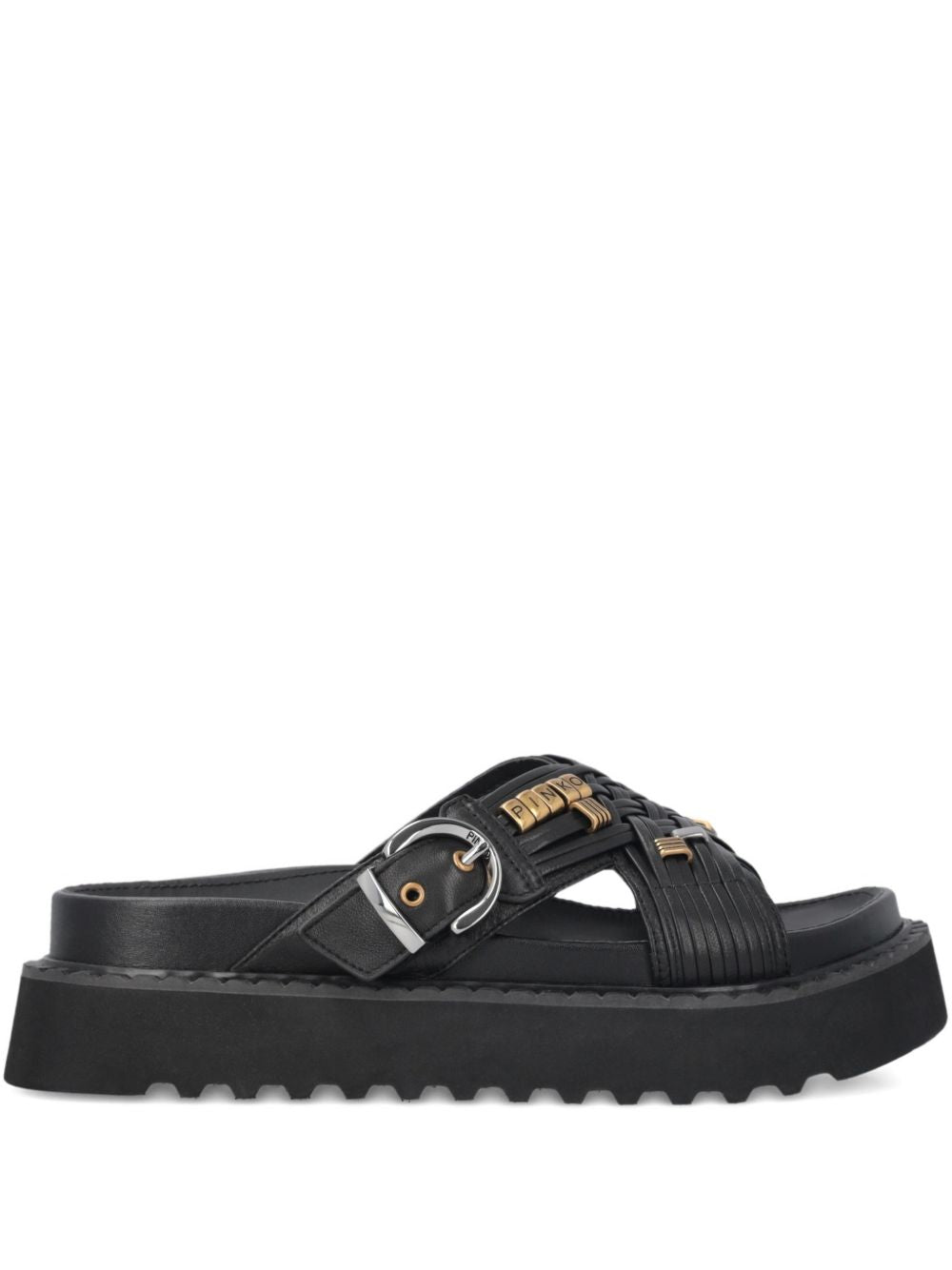 PINKO Ciabatte 'Kate' in pelle nera con borchie