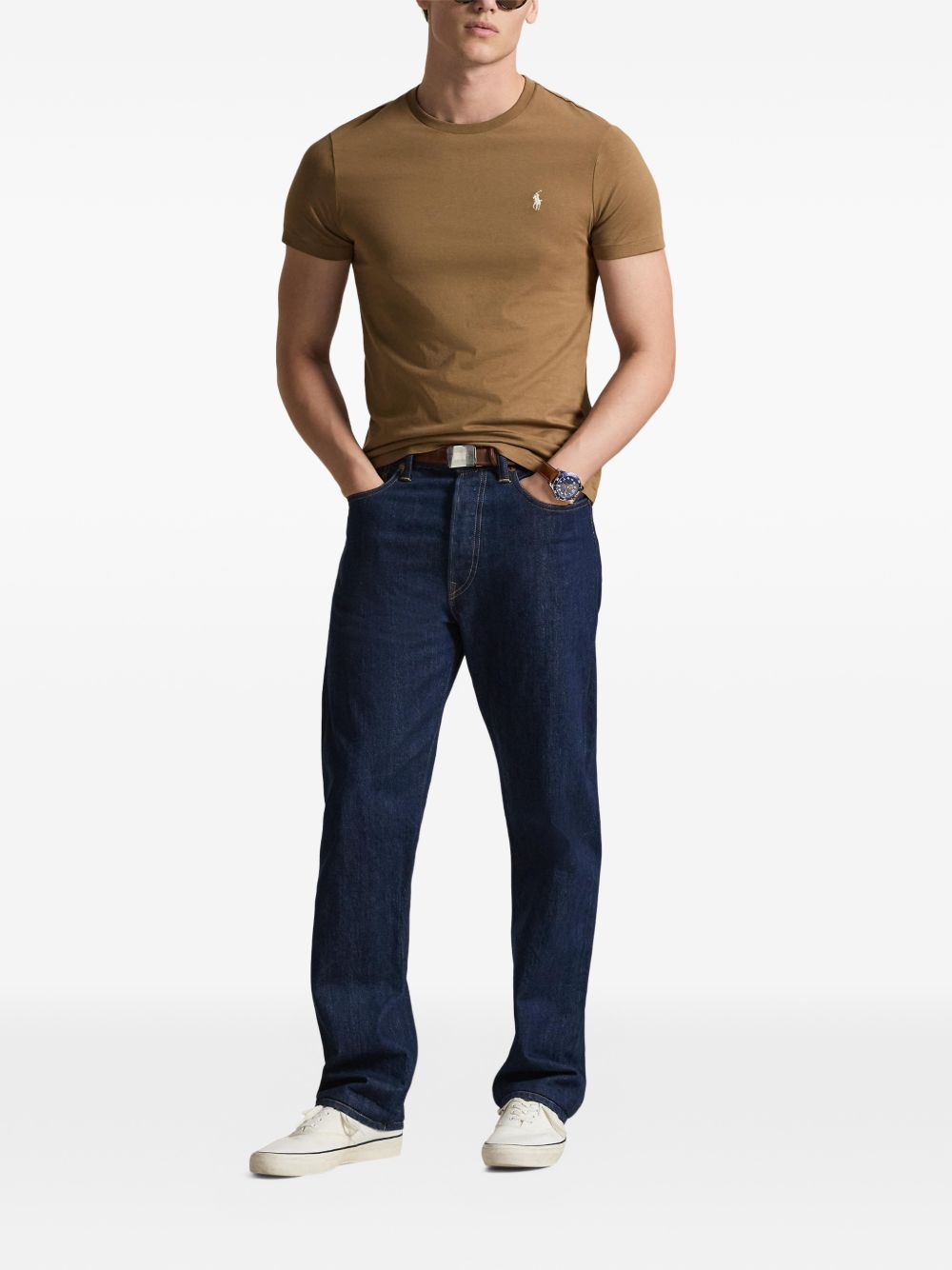 POLO RALPH LAUREN T-shirt in cotone a maniche corte marrone con ricamo logo
