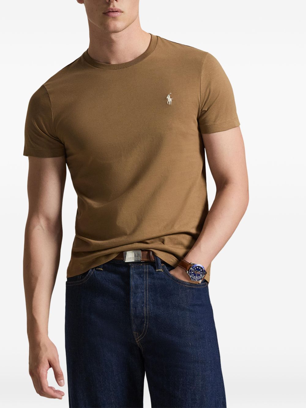POLO RALPH LAUREN T-shirt in cotone a maniche corte marrone con ricamo logo