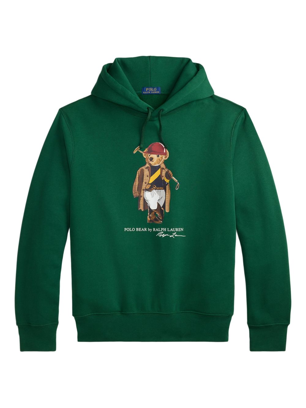 POLO RALPH LAUREN Felpa in cotone verde con cappuccio e orso stampato