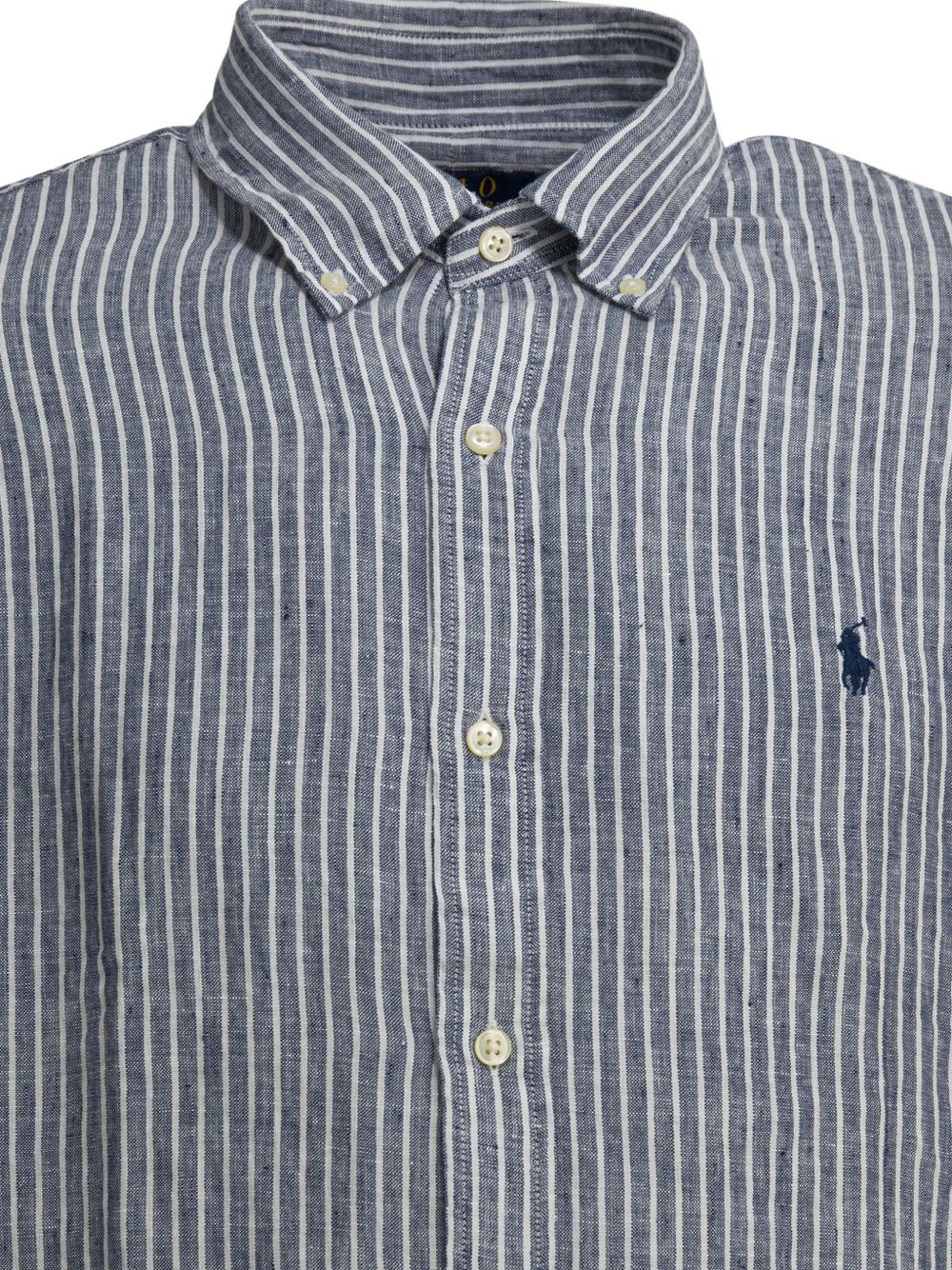 POLO RALPH LAUREN Camicia a righe in lino blu con logo ricamato