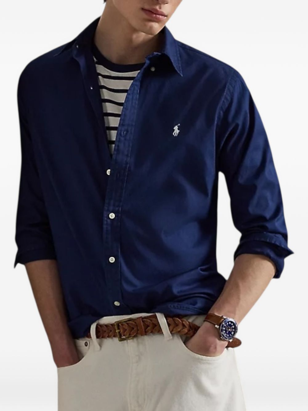 POLO RALPH LAUREN Camicia blu con logo ricamato sul petto