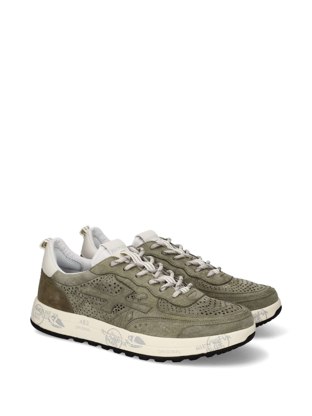 PREMIATA Sneakers Nous in camoscio verde con suola bianca