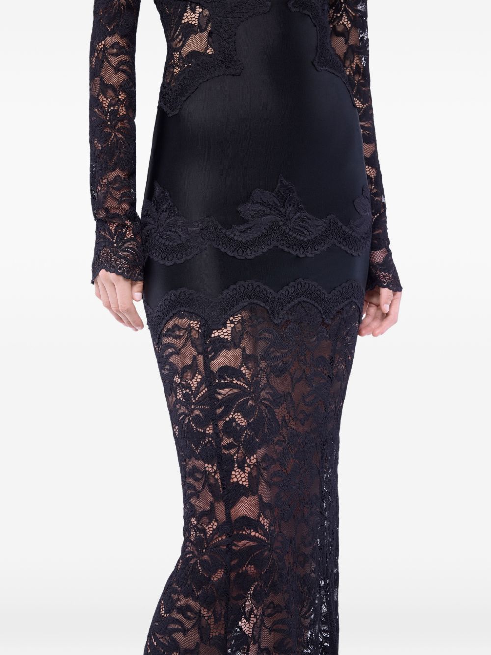 RABANNE Abito lungo in pizzo nero