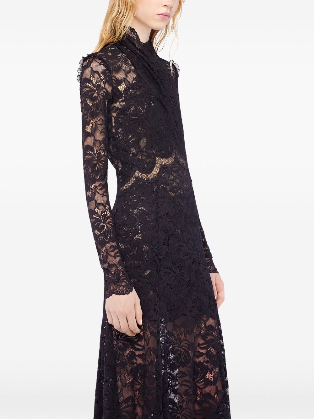RABANNE Abito lungo nero in pizzo semi trasparente