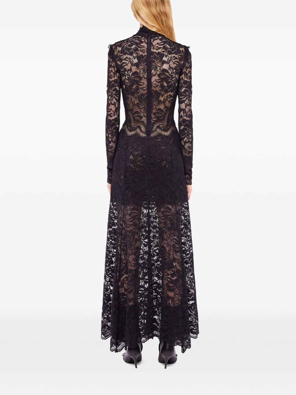 RABANNE Abito lungo nero in pizzo semi trasparente