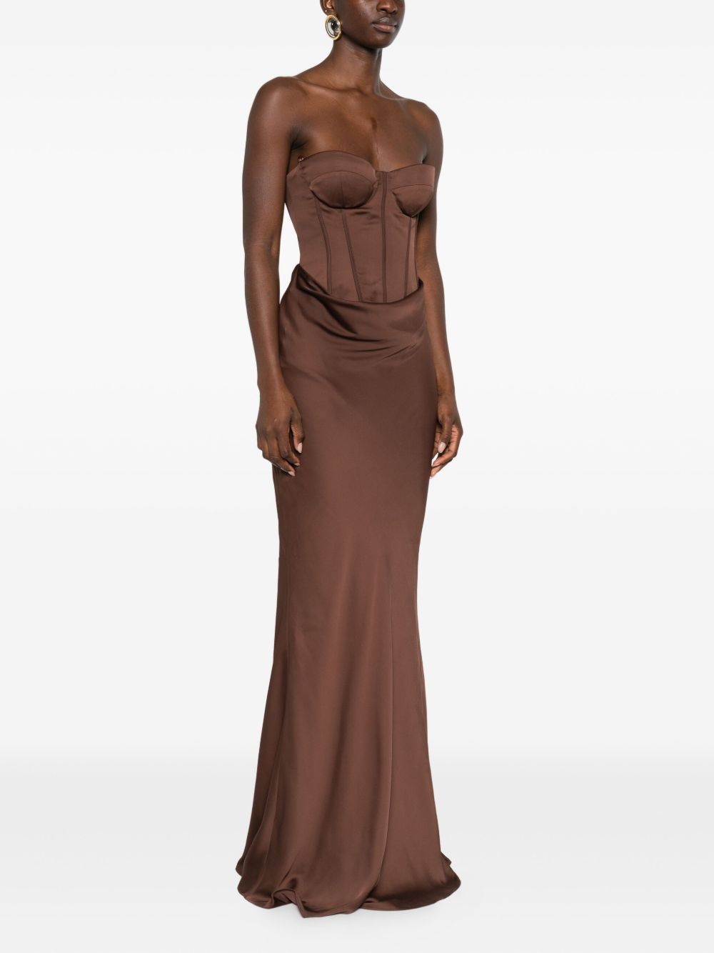 ROTATE Abito lungo con corpetto bustier marrone