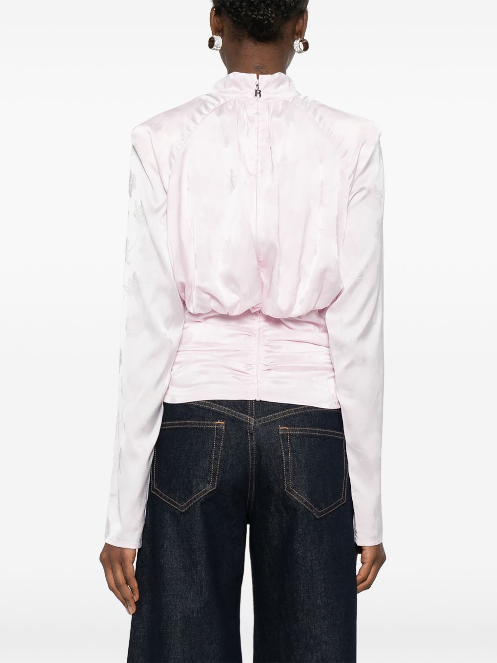 ROTATE Top rosa cipria con grafica floreale all-over