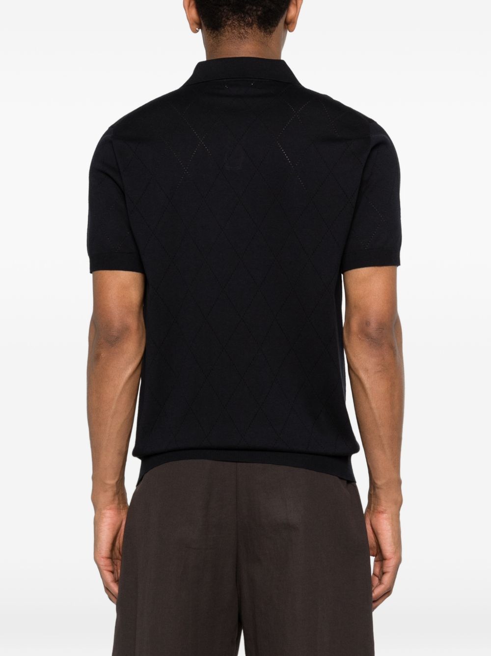 SCAGLIONE Polo in seta e cotone blu a maniche corte