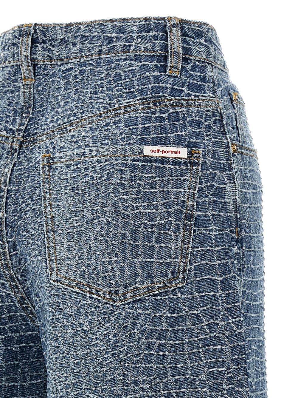 SELF PORTRAIT Jeans wide-leg con effetto cocco
