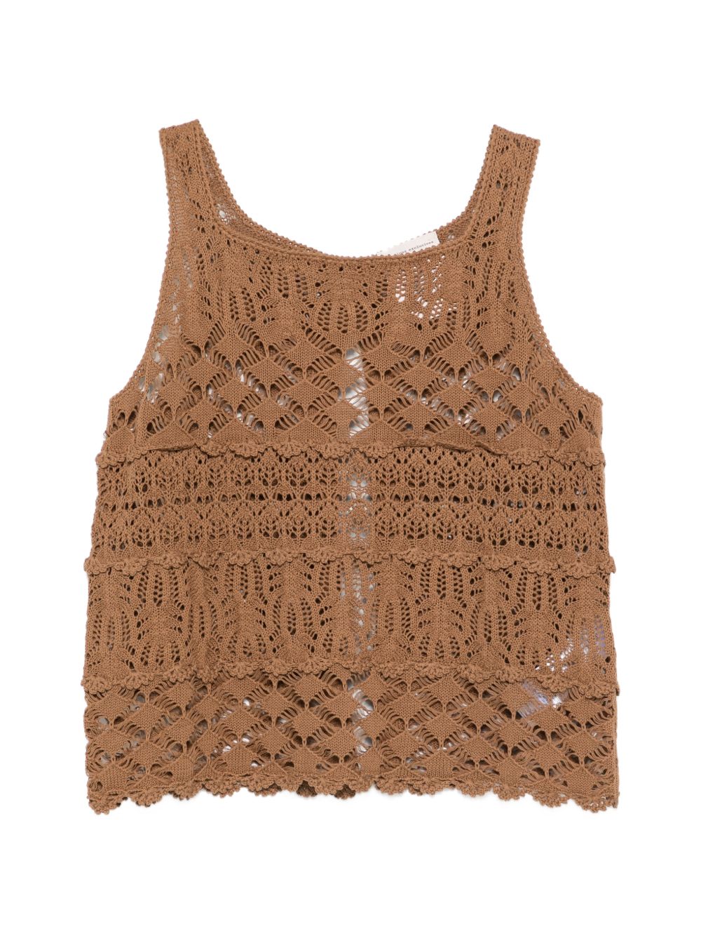 SEMICOUTURE Top in cotone marrone effetti crochet