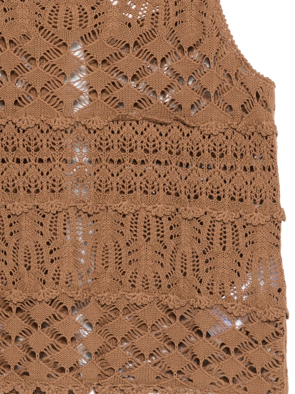SEMICOUTURE Top in cotone marrone effetti crochet