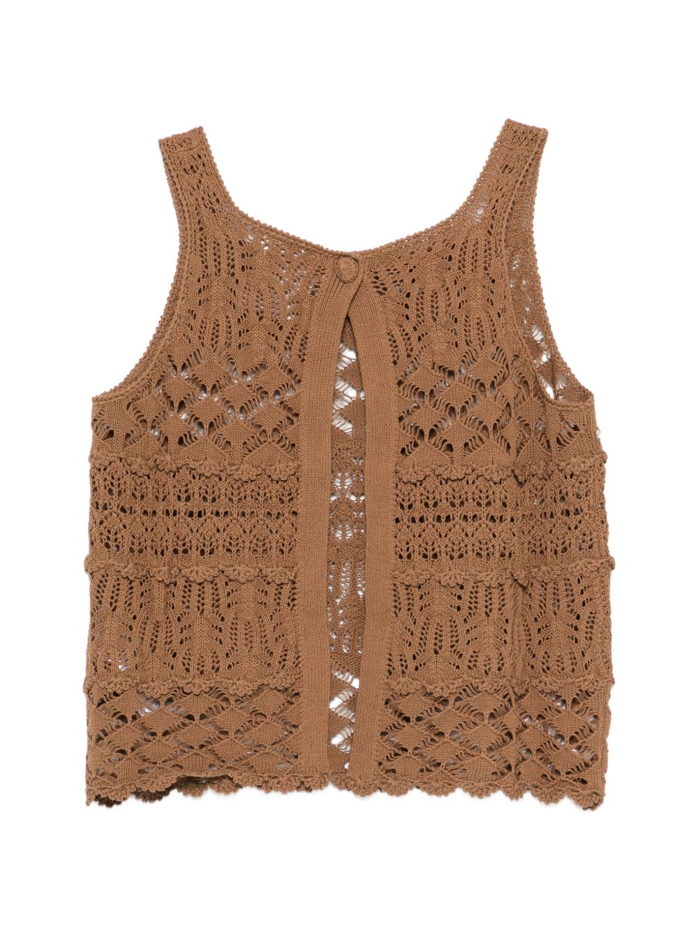 SEMICOUTURE Top in cotone marrone effetti crochet