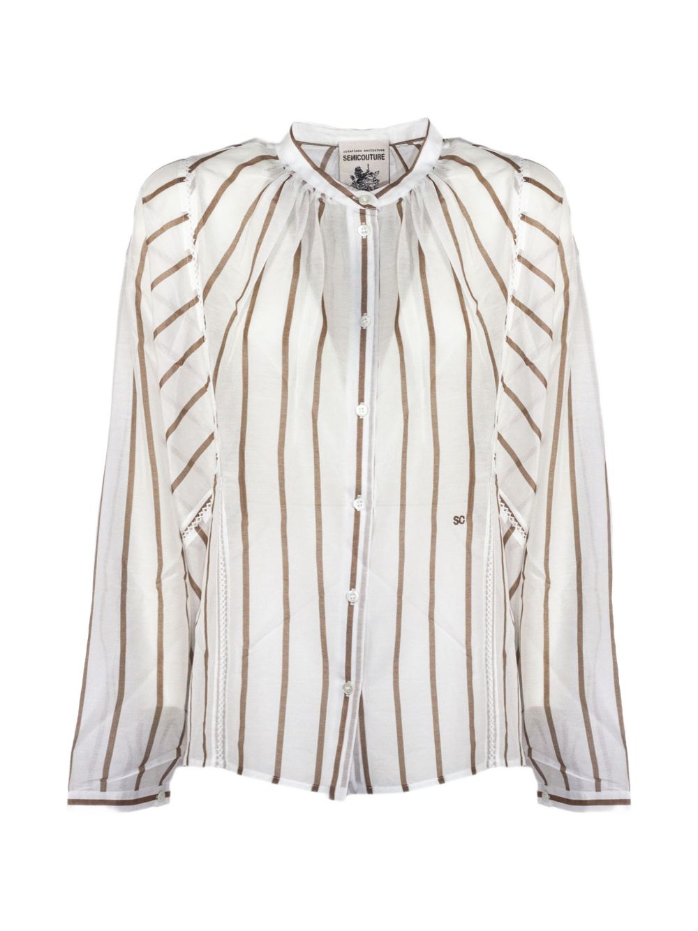 SEMICOUTURE Camicia Lola a maniche lunghe in cotone misto seta con collo alla coreana