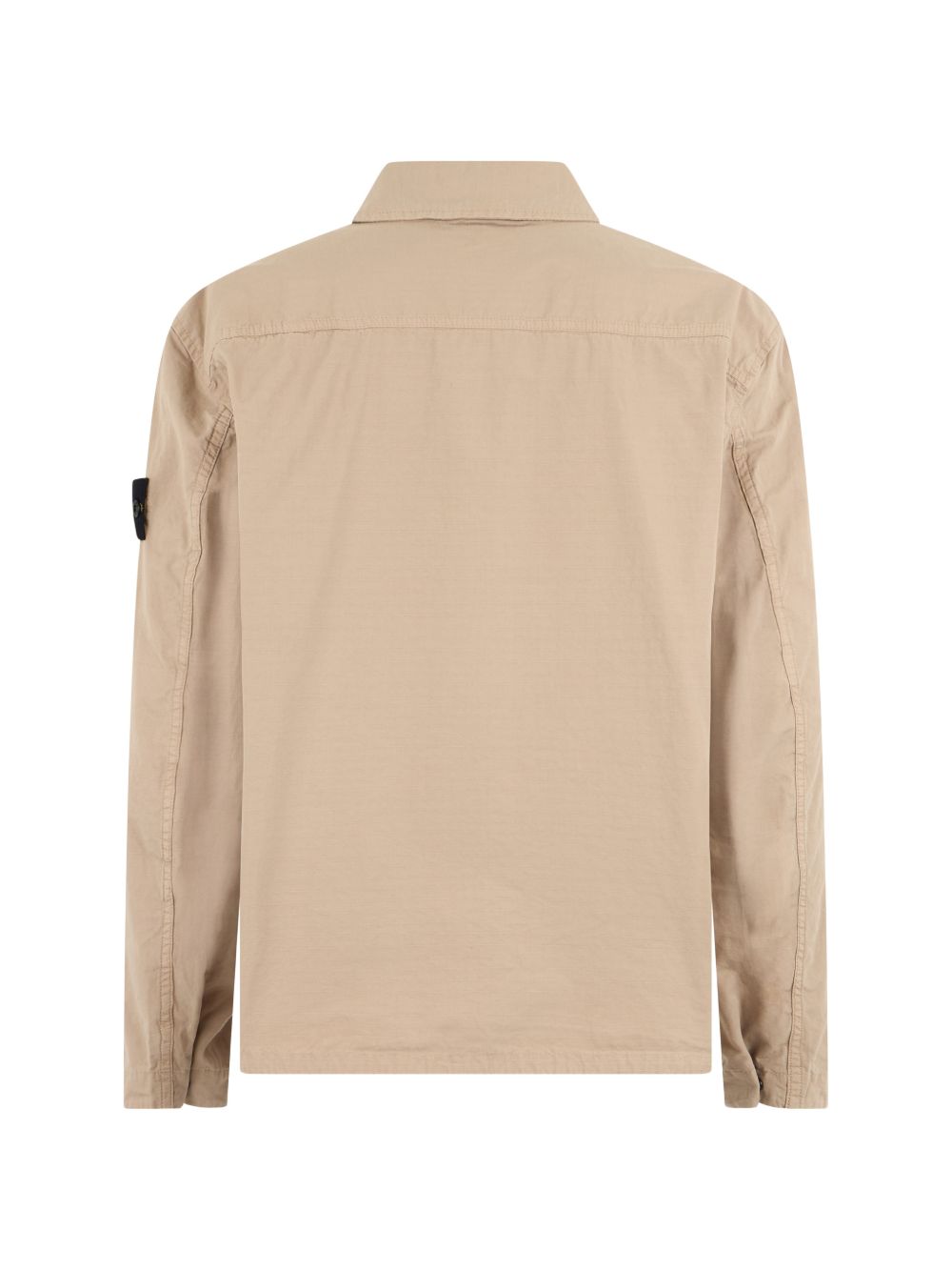 STONE ISLAND Camicia in cotone beige con zip e tasche
