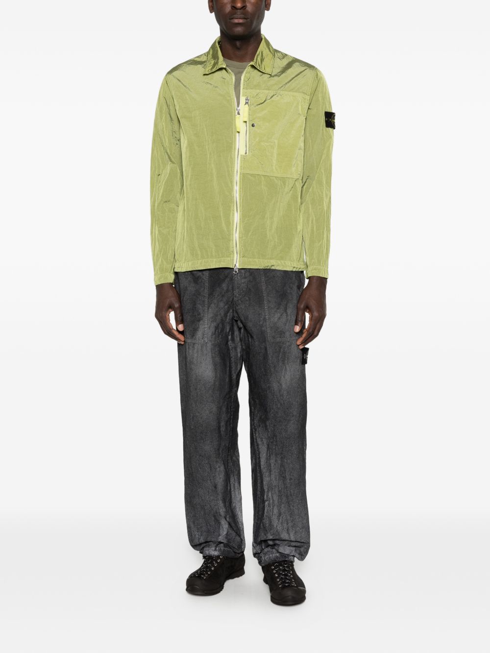 STONE ISLAND Giacca verde con zip e applicazione removibile