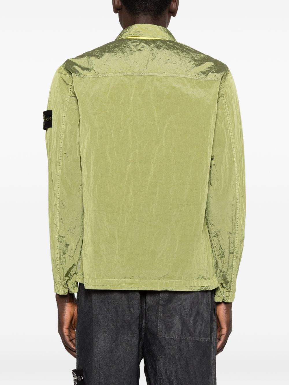 STONE ISLAND Giacca verde con zip e applicazione removibile