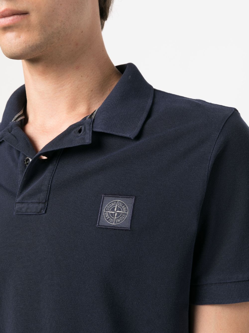 STONE ISLAND Polo in cotone blu con logo