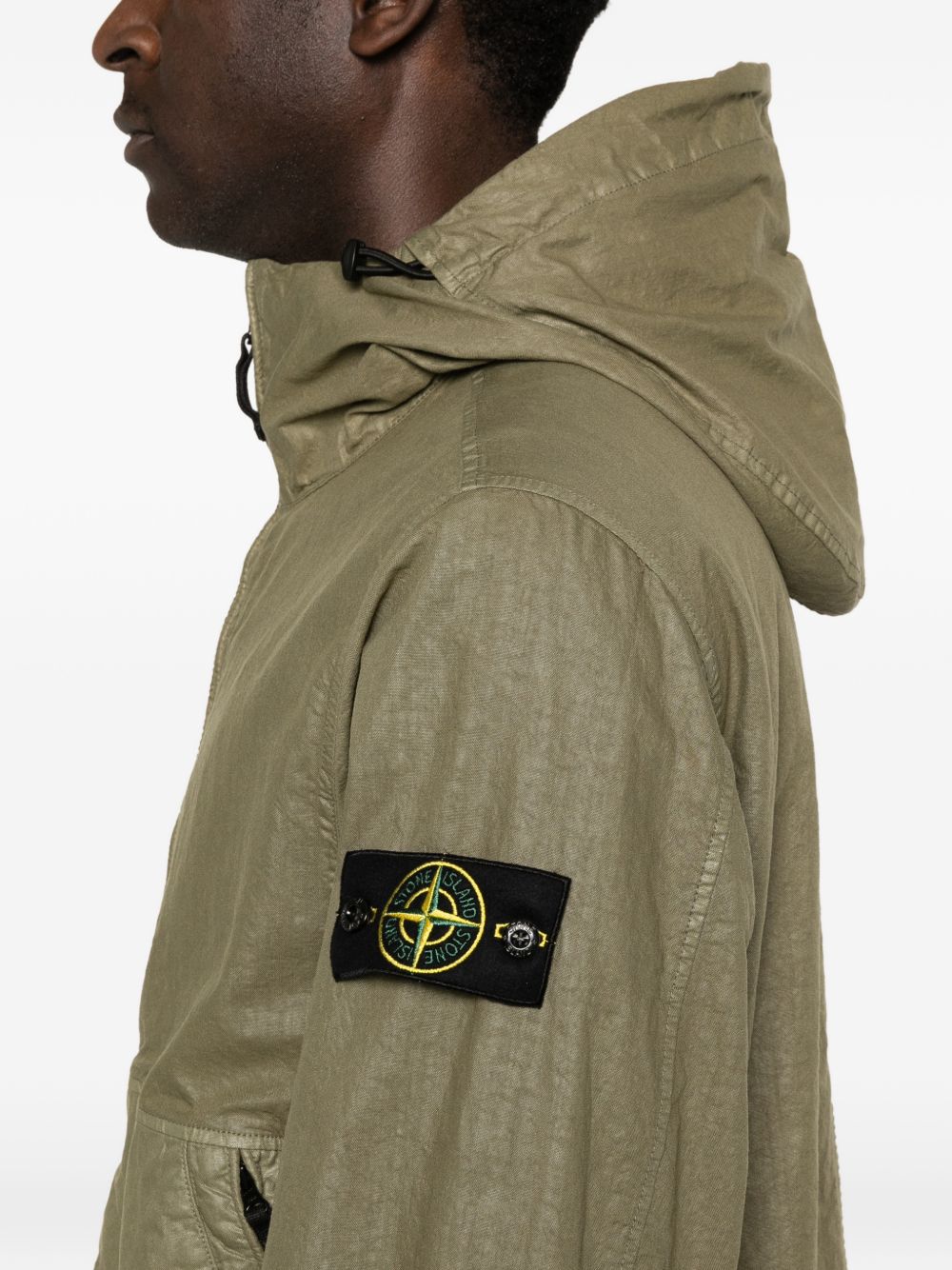 STONE ISLAND Giacca con cappuccio verde militare con zip