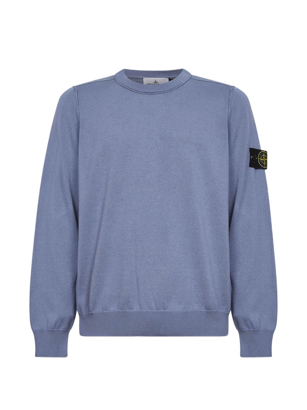 STONE ISLAND Maglia girocollo in cotone azzurro con patch logo