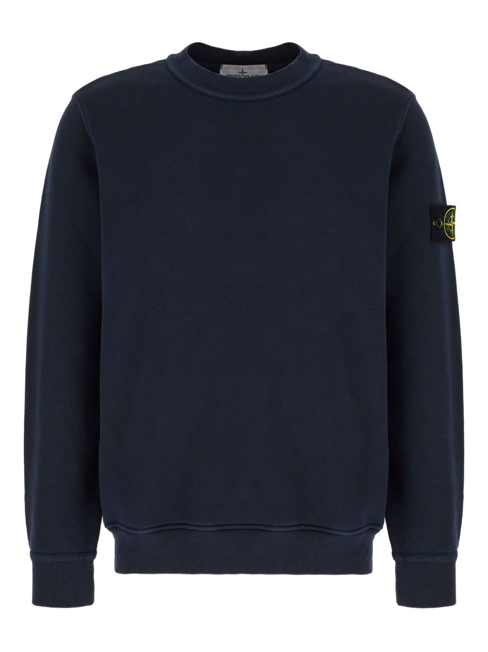 STONE ISLAND Felpa girocollo in cotone blu con patch logo