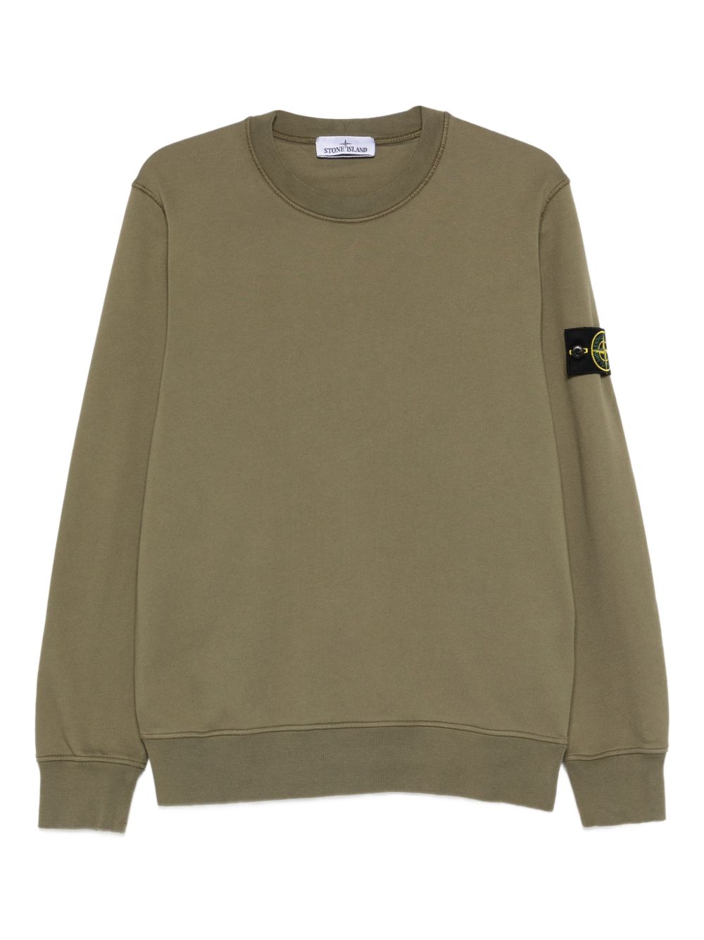 STONE ISLAND Felpa in cotone verde girocollo con patch logo