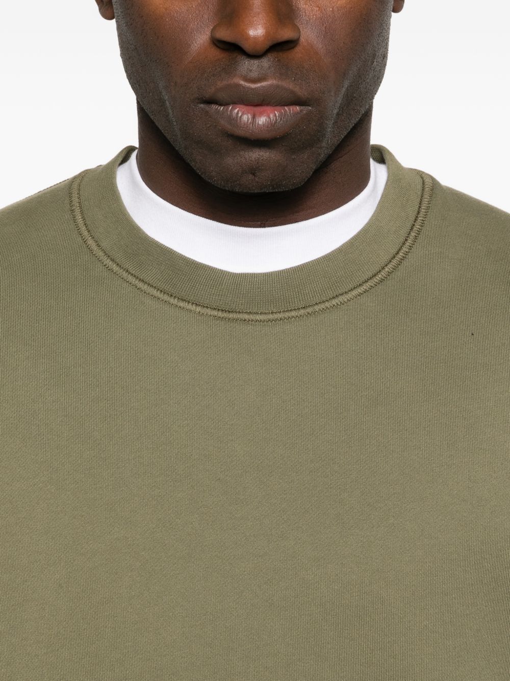 STONE ISLAND Felpa in cotone verde girocollo con patch logo
