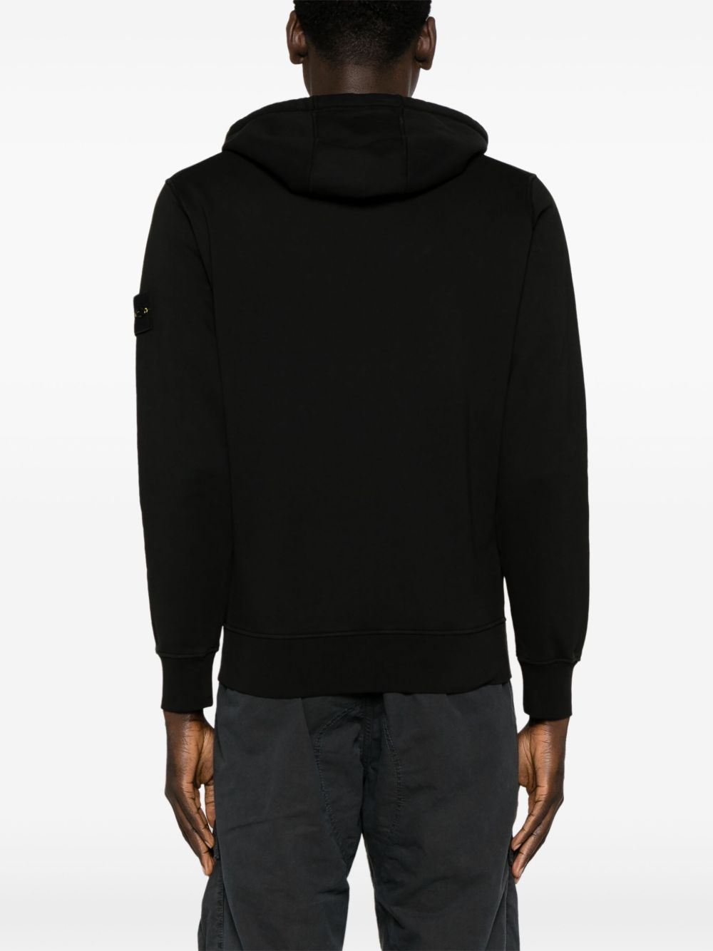 STONE ISLAND Felpa in cotone nero con cappuccio e zip