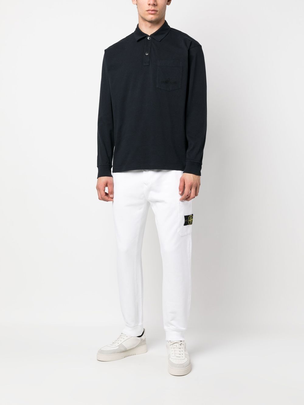 STONE ISLAND Pantaloni di tuta in cotone bianco con logo