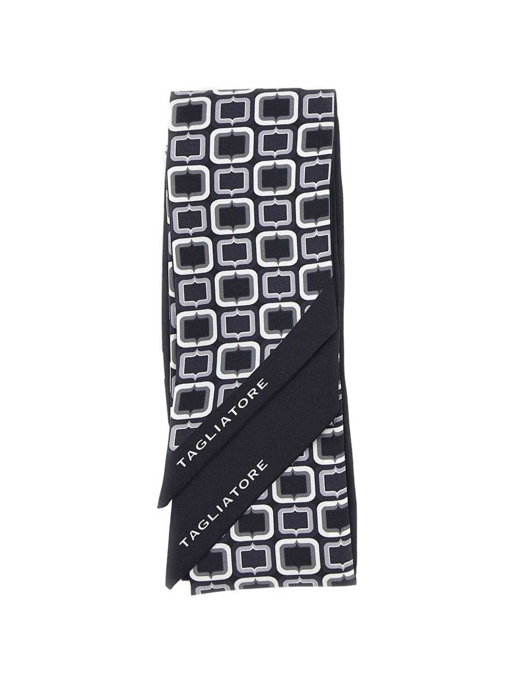 TAGLIATORE Foulard in seta nera con stampa geometrica